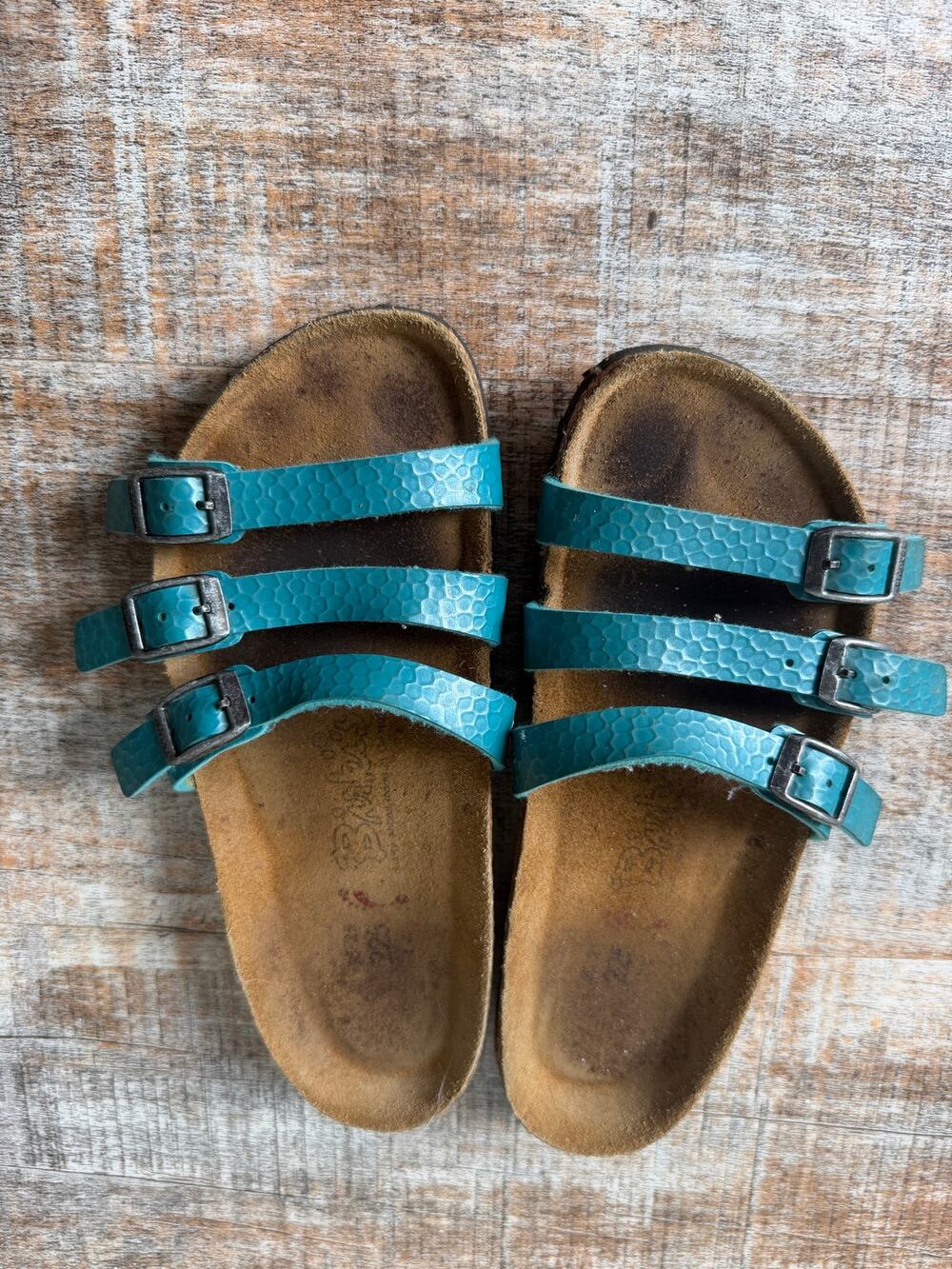 Birkenstock Birki's Used Xenia Blue Three Strap Slip On Sandals Size EU 35 US 4